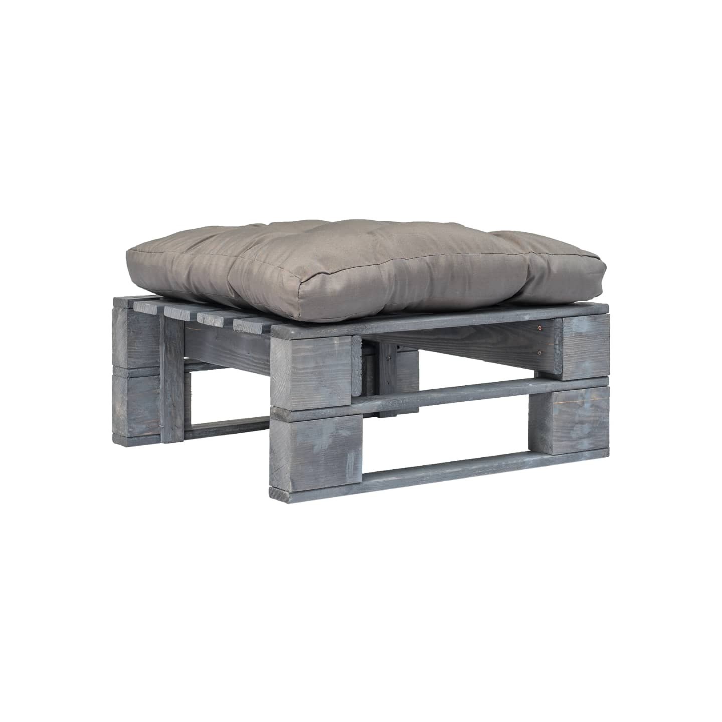 Repose-pied palette de jardin avec coussin en gris gris bois