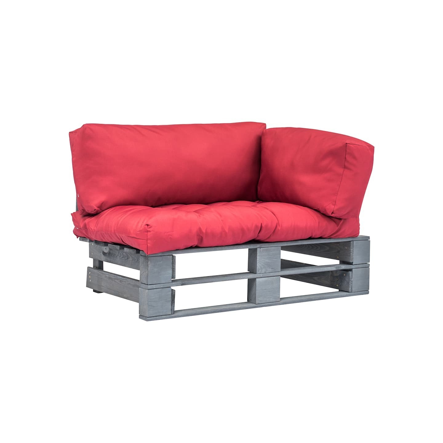 Canapé de jardin palette avec coussins rouge Pinède