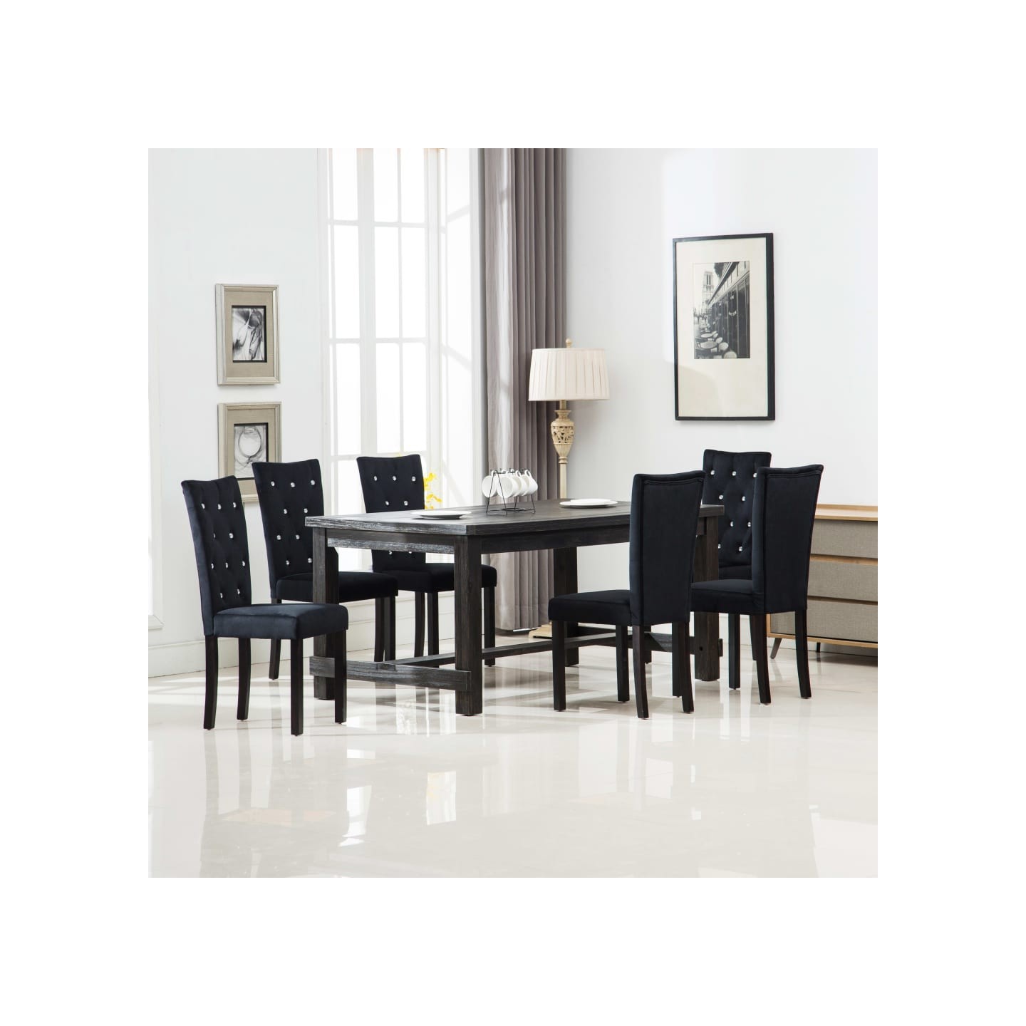 Chaises à manger lot de 6 noir velours