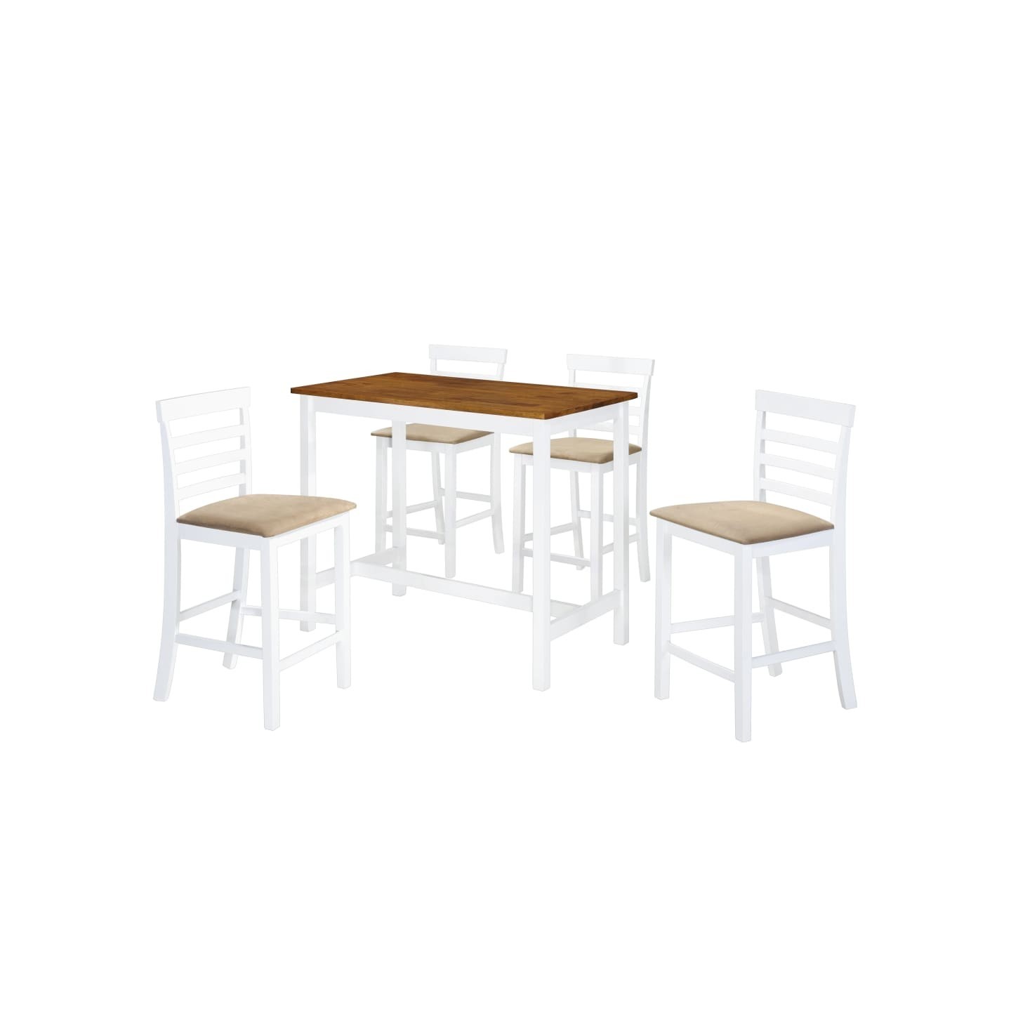Table et chaises de bar 5 pcs Bois massif Marron et blanc