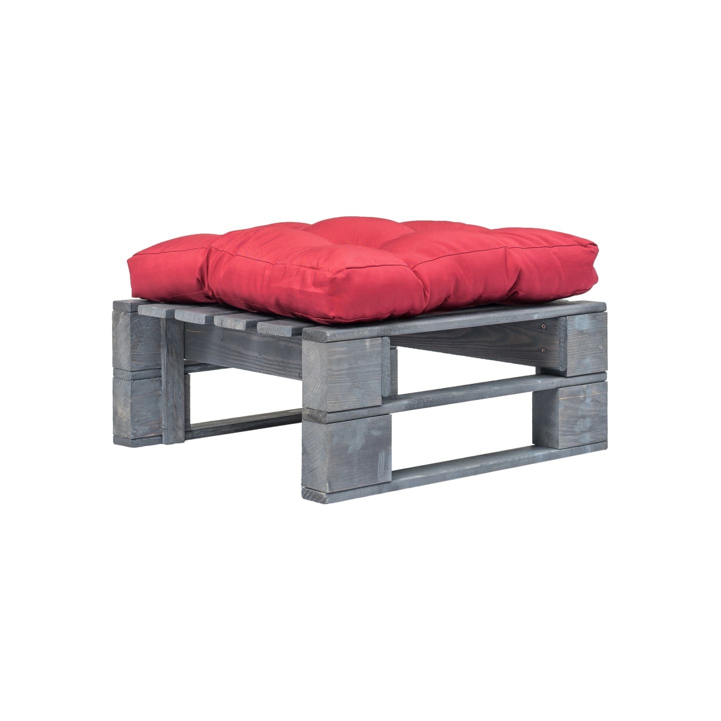 Repose-pied palette de jardin avec coussin en rouge gris bois