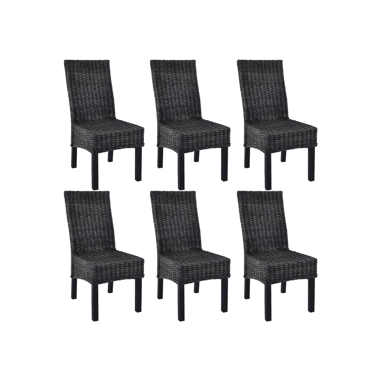 Chaises à manger lot de 6 noir rotin Kubu et bois de manguier