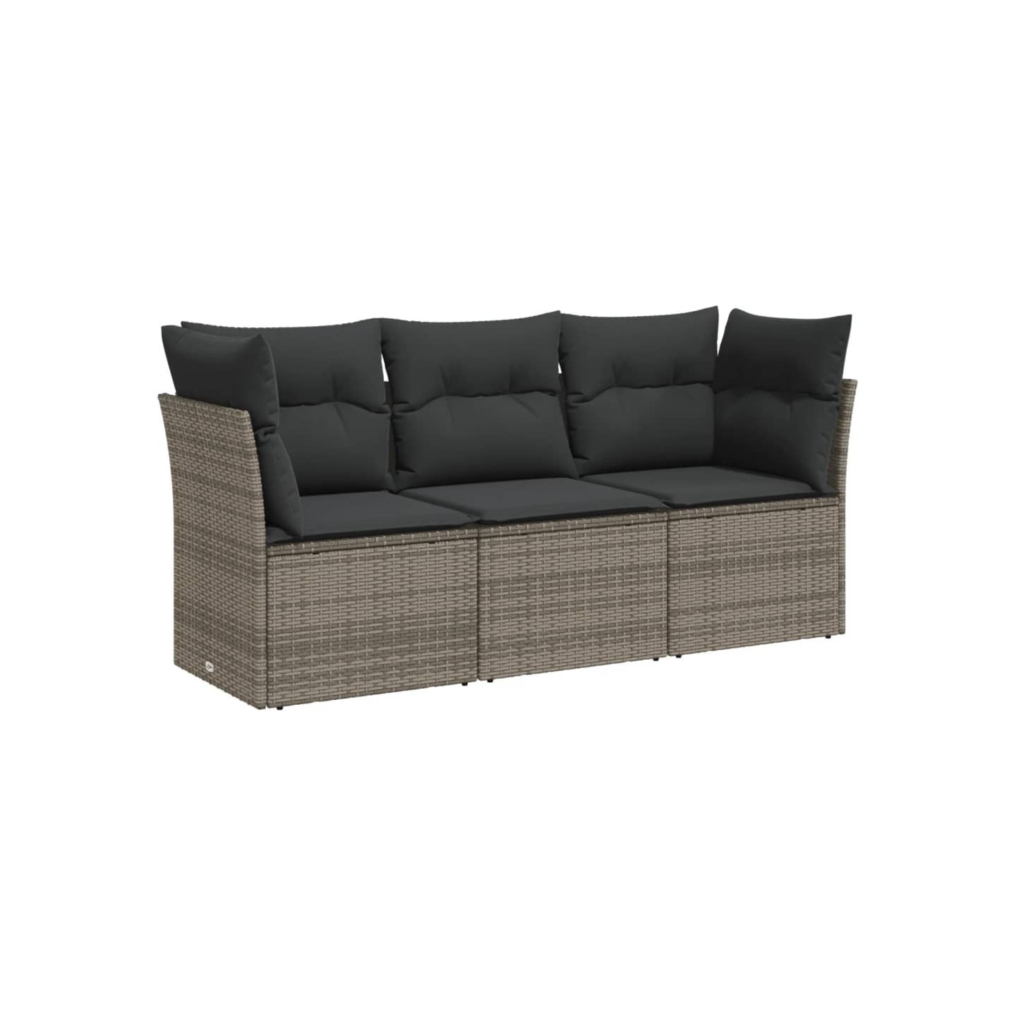Salon de jardin avec coussins 3 pcs gris résine tressée