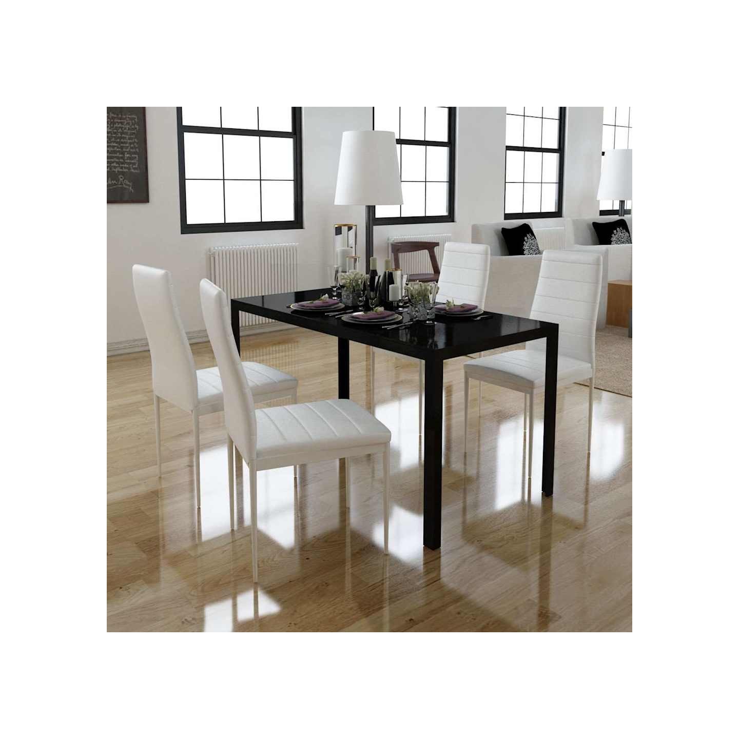 Ensemble de salle à manger 5 pcs Cuir synthétique Noir et blanc