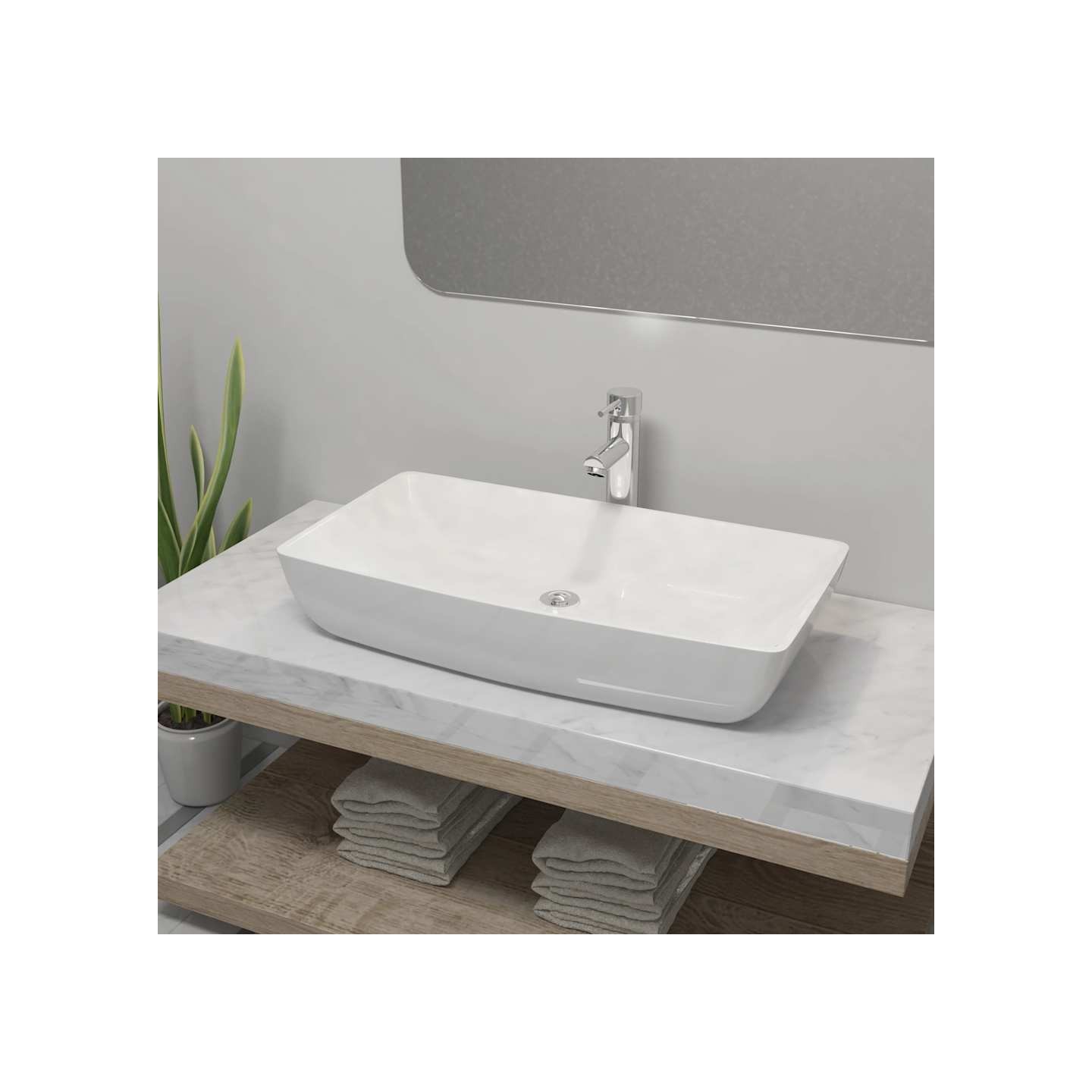 Lavabo et mitigeur Céramique Rectangulaire Blanc