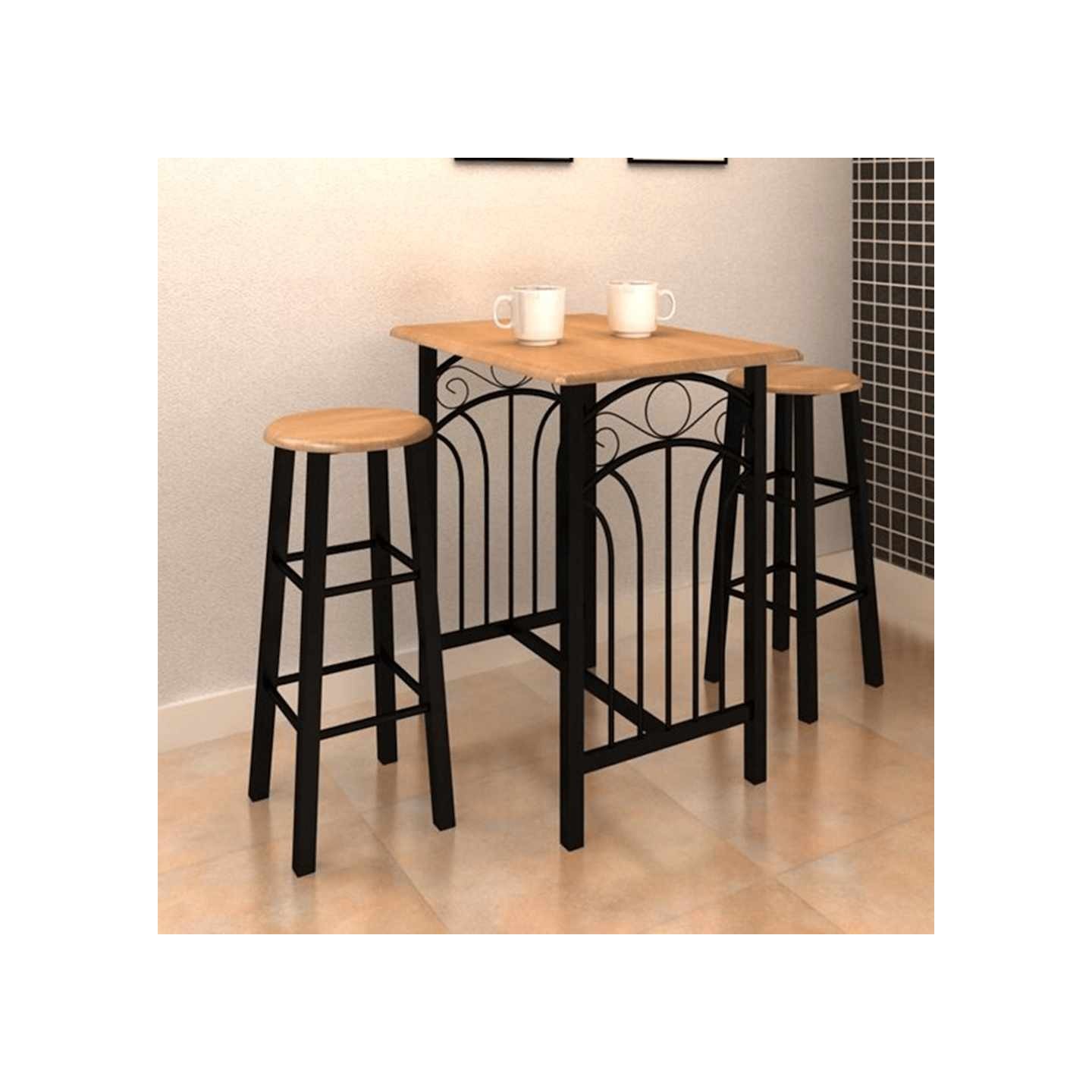 Table et tabouret de bar 3 pcs Bois et acier