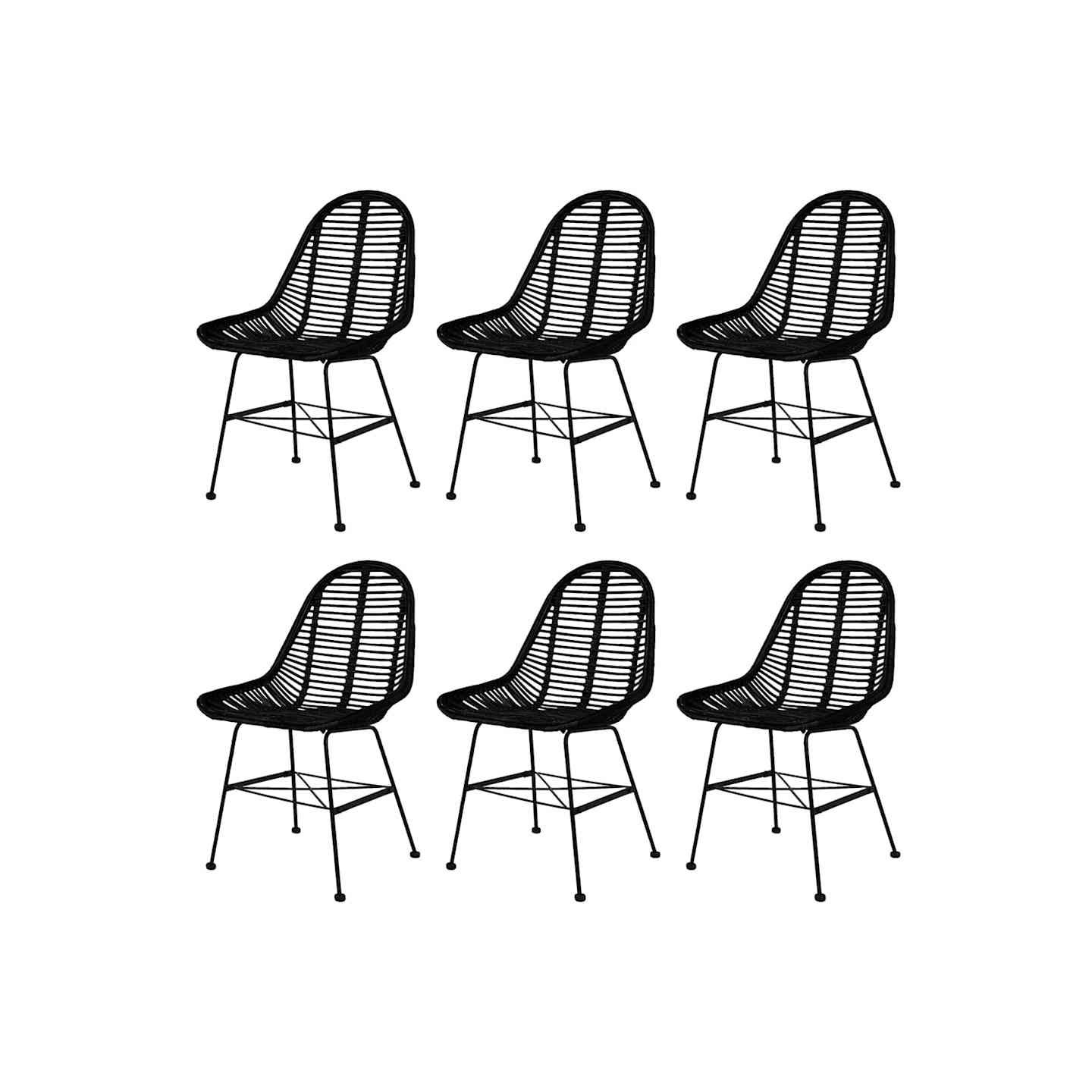 Chaises à manger lot de 6 noir rotin naturel
