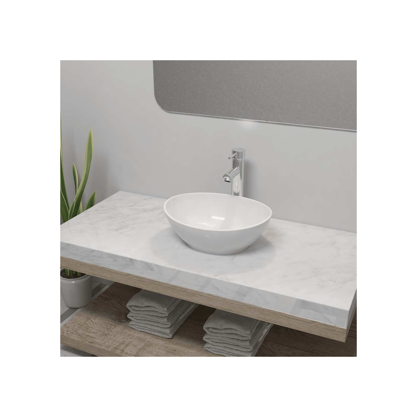 Lavabo de salle de bain avec mitigeur Céramique Ovale Blanc