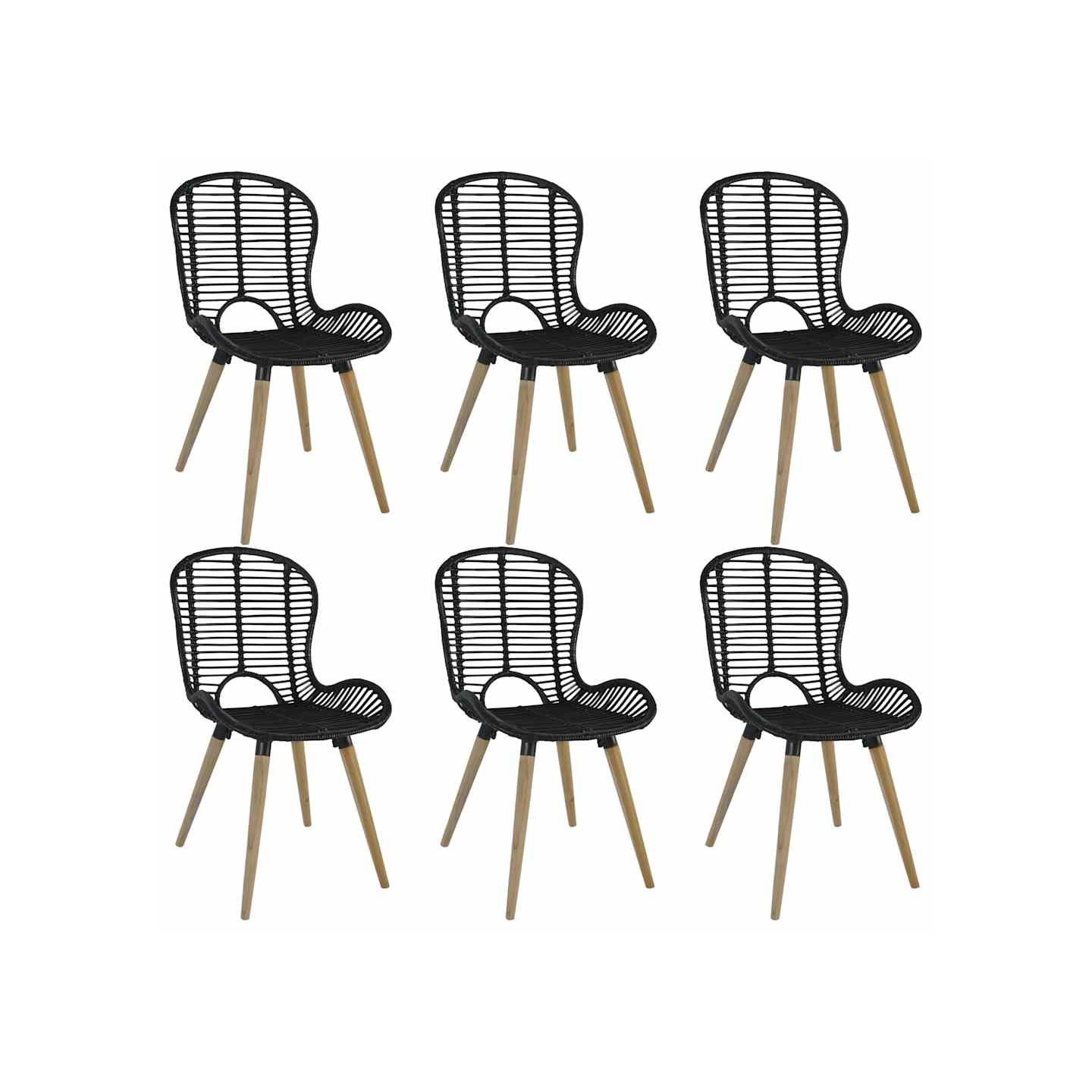 Chaises à manger lot de 6 noir rotin naturel