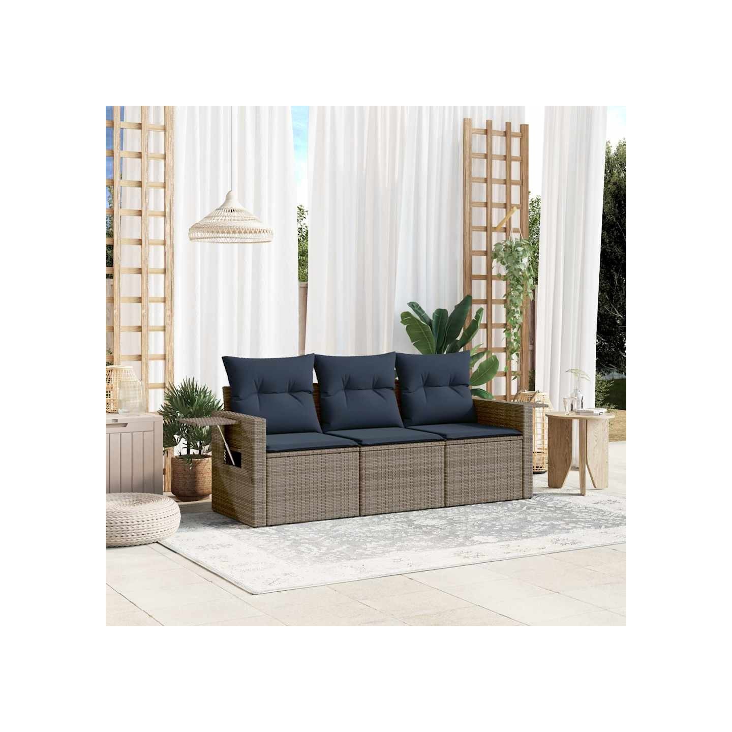 Ensemble de canapé de jardin 3 pcs avec coussins gris résine tressée
