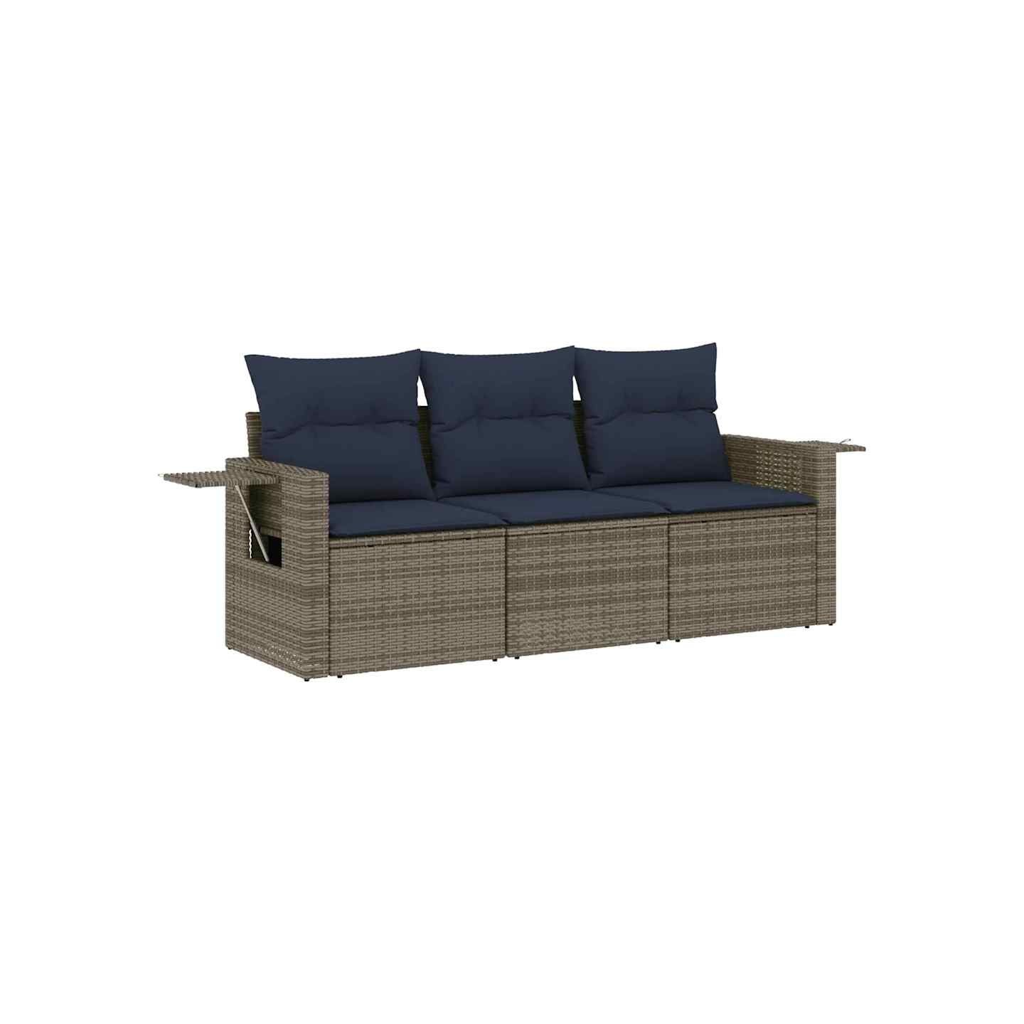 Ensemble de canapé de jardin 3 pcs avec coussins gris résine tressée