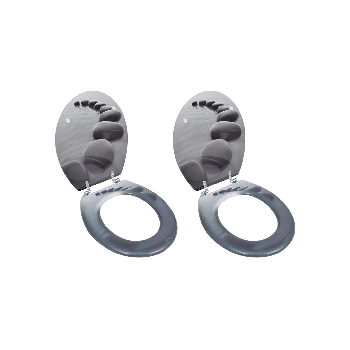 Sièges de toilette avec couvercles 2 pcs MDF Pierres