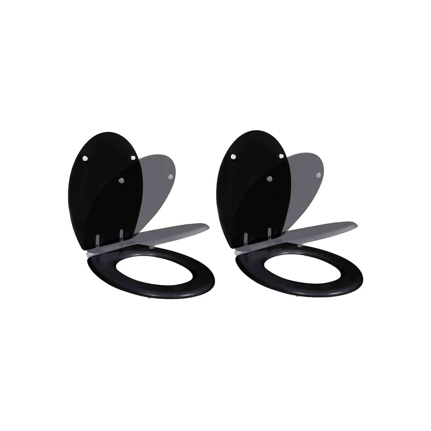 Sièges de toilette avec couvercles 2 pcs MDF Noir