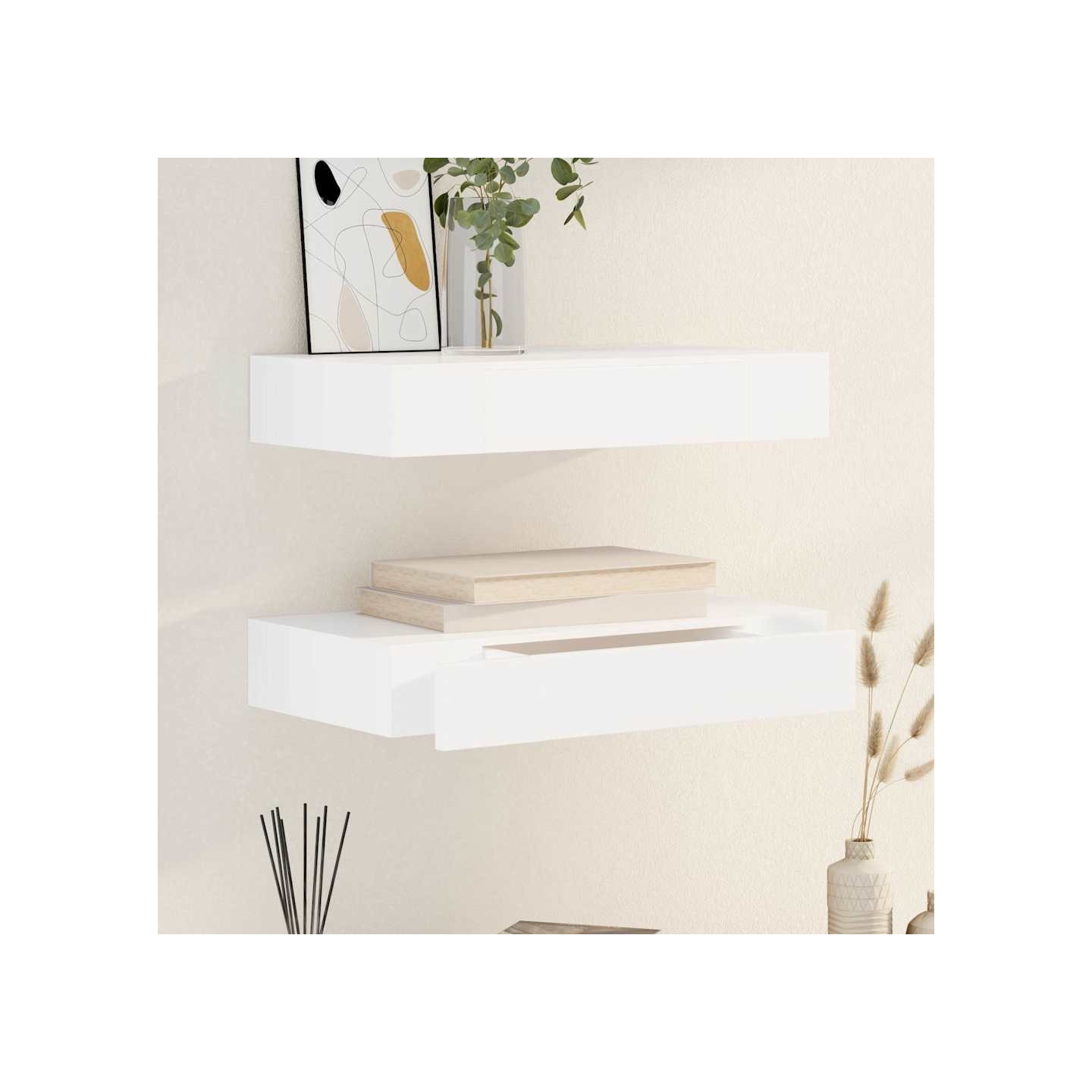 Étagères murales avec tiroirs 2 pcs Blanc 48 cm