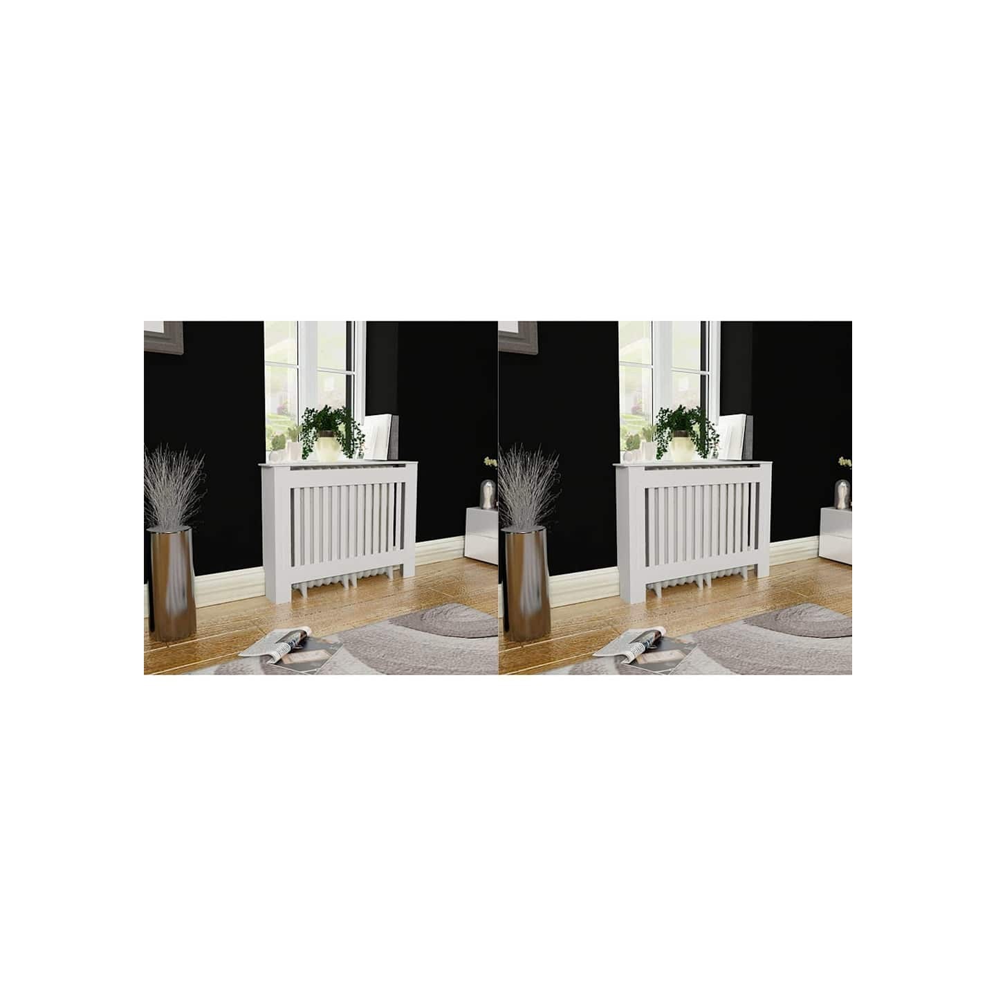Cache-radiateurs 2 pcs blanc bois d'ingénierie 112 cm