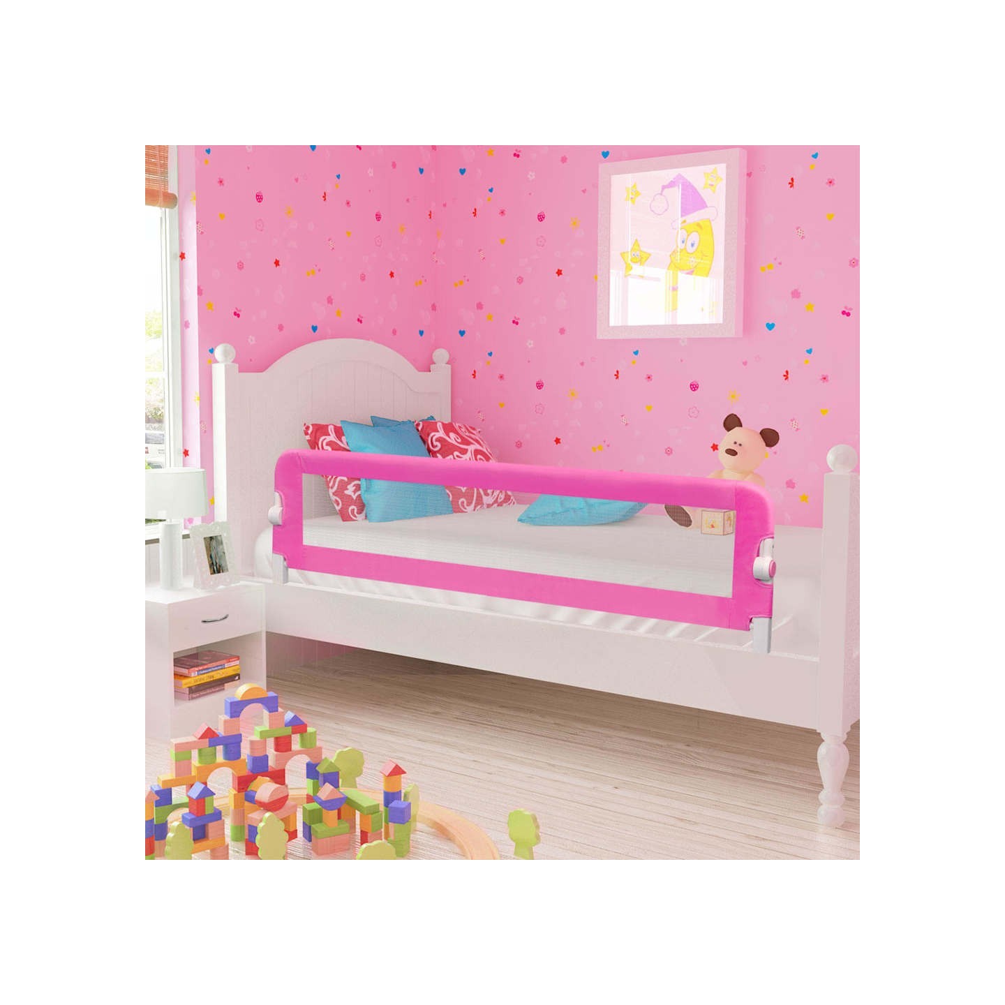 Barrière de lit de sécurité pour tout-petits 2pcs Rose 150x42cm