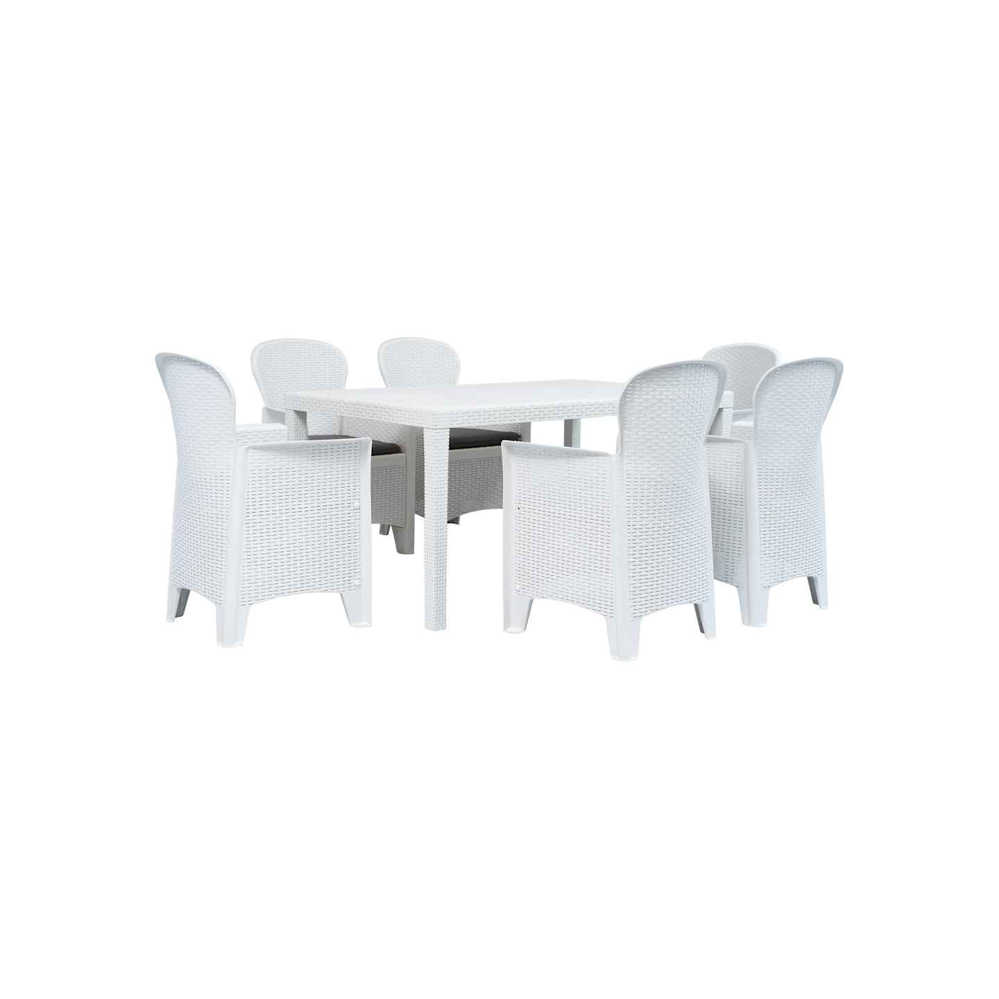 Ensemble à manger d'extérieur 7pcs Plastique Blanc Aspect rotin