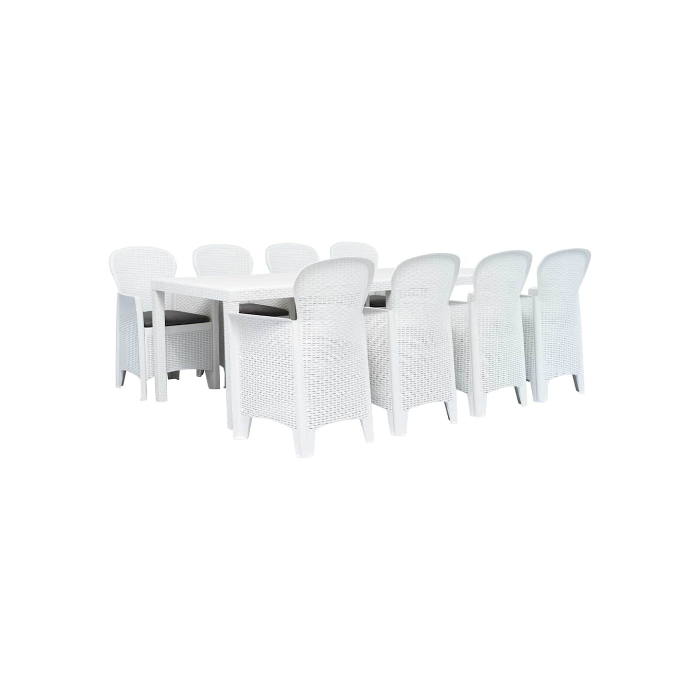 Ensemble à manger d'extérieur 9pcs Plastique Blanc Aspect rotin