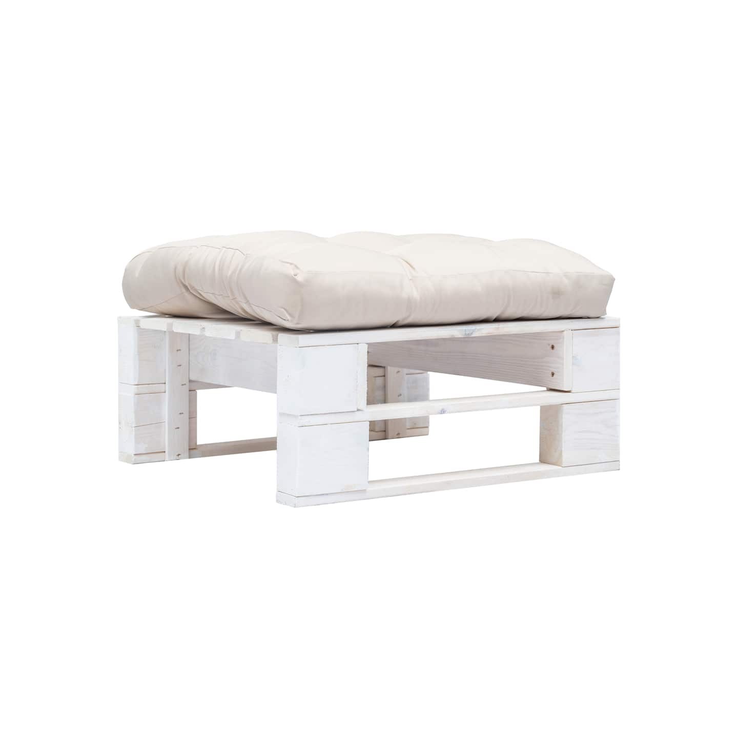 Repose-pied palette de jardin avec coussin sable Blanc Bois