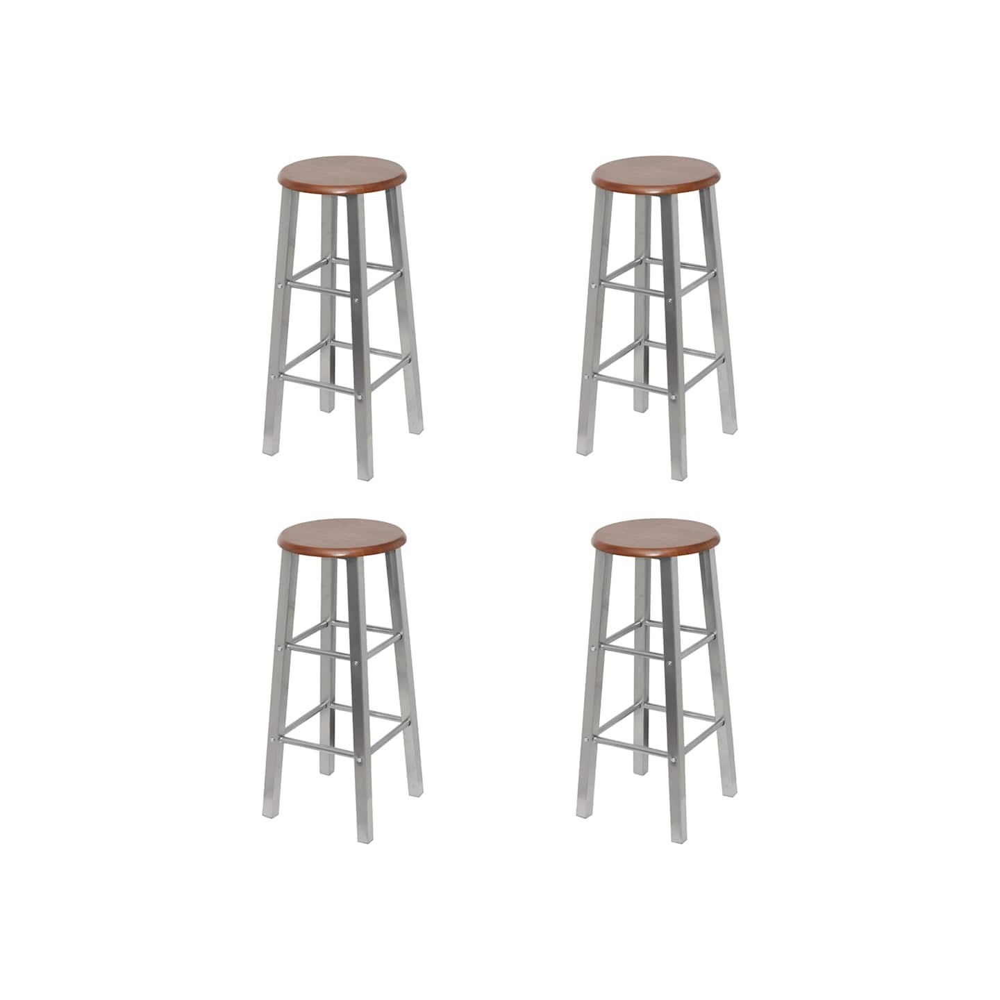 Tabourets de bar lot de 4 argenté et marron MDF