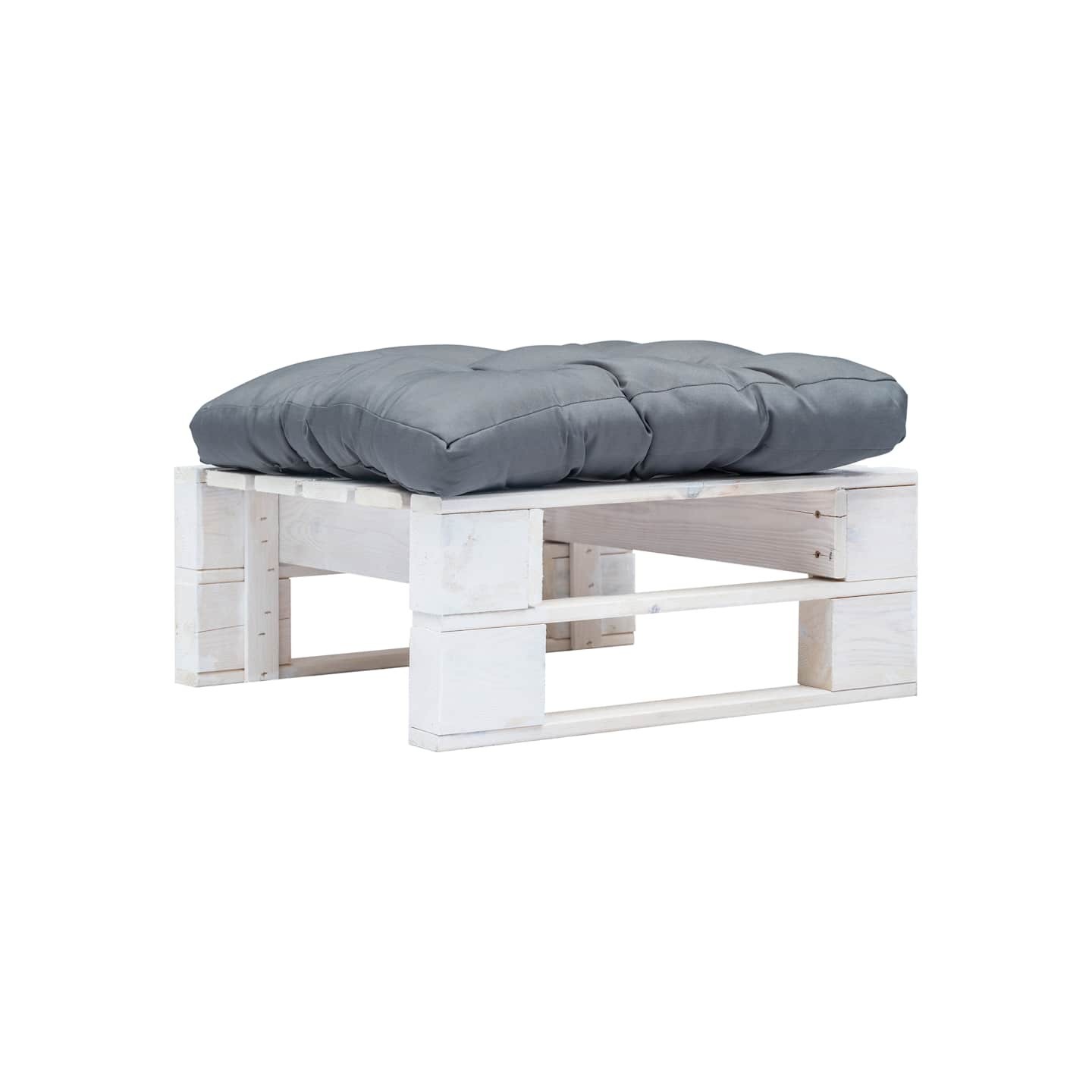 Repose-pied palette de jardin avec coussin gris Blanc Bois