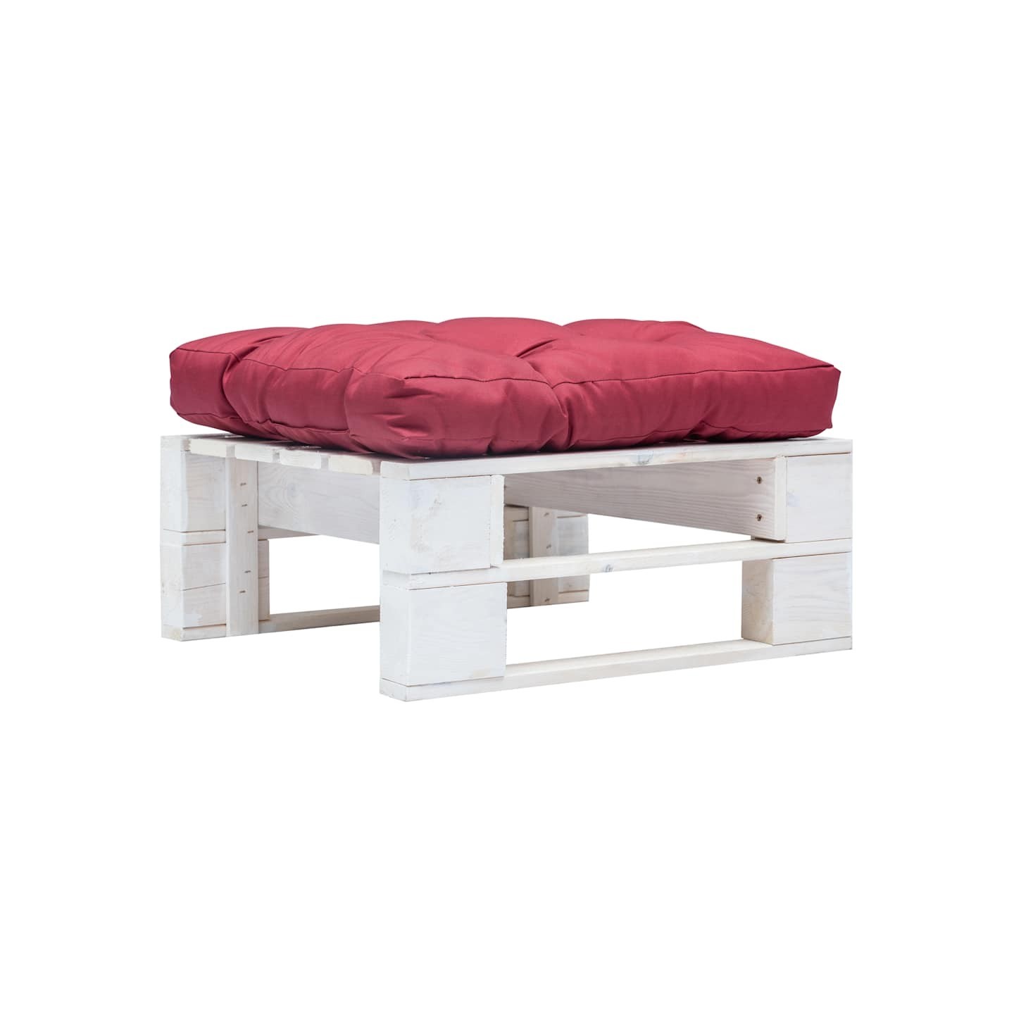 Repose-pied palette de jardin avec coussin rouge Blanc Bois