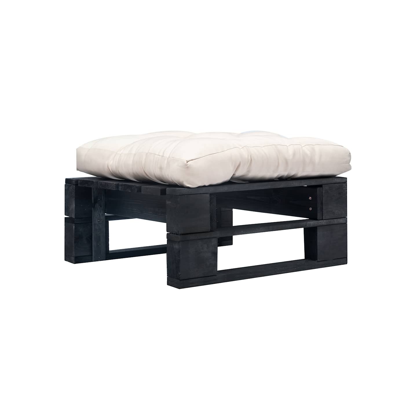 Repose-pied palette de jardin et coussin sable Bois noir