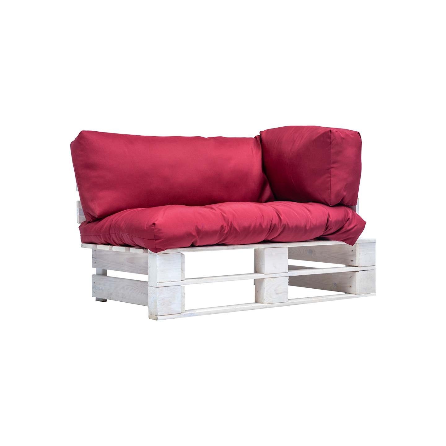 Canapé de jardin palette avec coussins rouge pinède