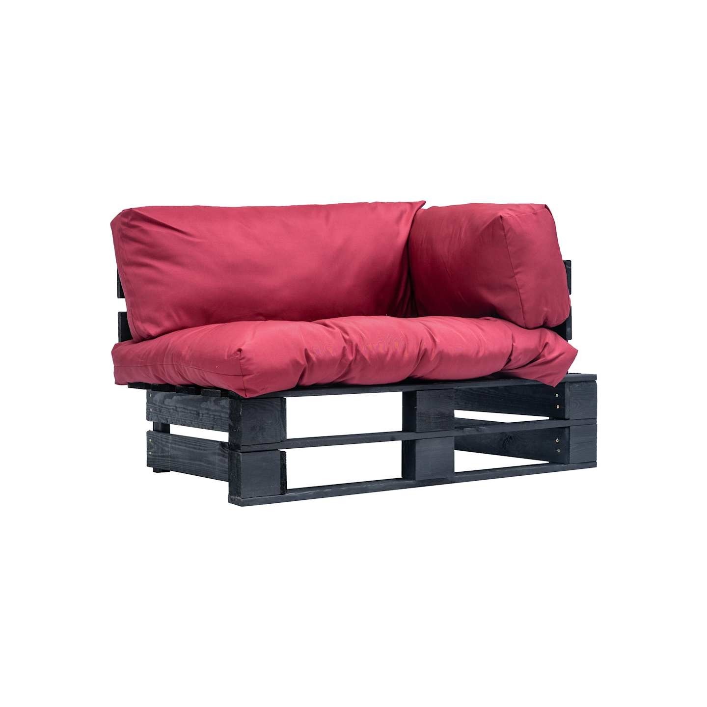 Canapé de jardin palette avec coussins rouge Pinède