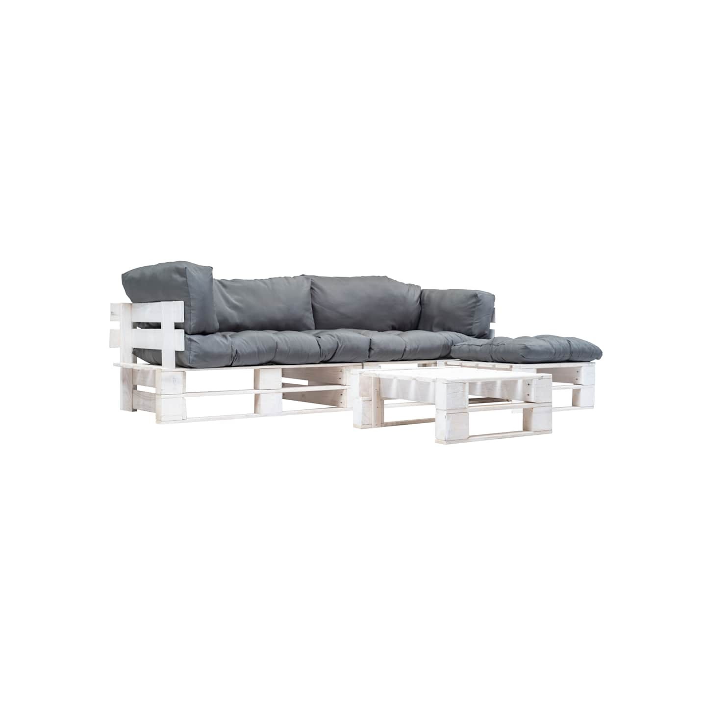 Salon de jardin palette 4 pcs avec coussins gris Bois