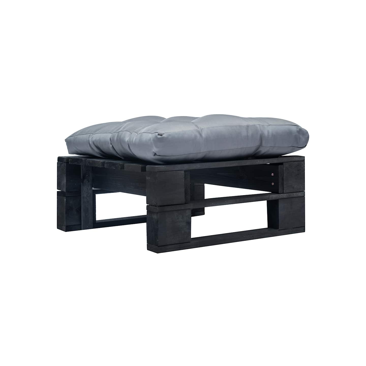 Repose-pied palette de jardin avec coussin gris noir bois