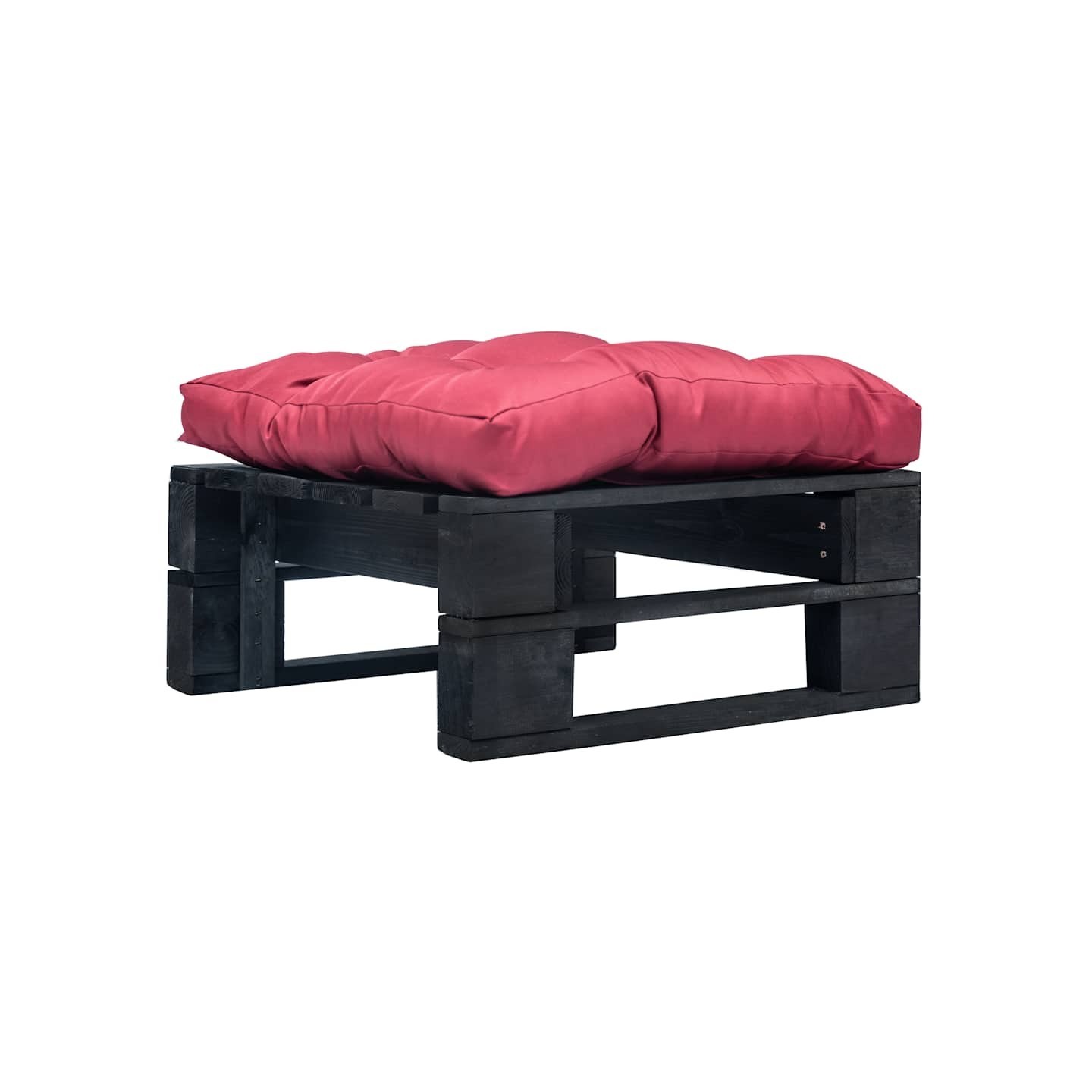 Repose-pied palette de jardin avec coussin rouge noir bois