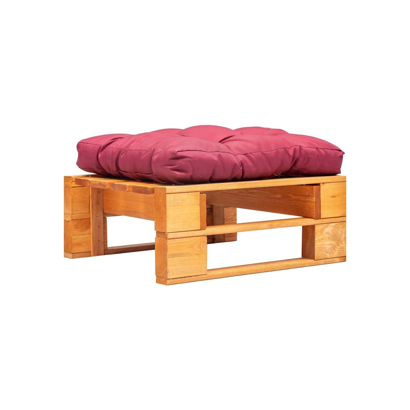 Repose-pied palette de jardin et coussin rouge Marron miel Bois