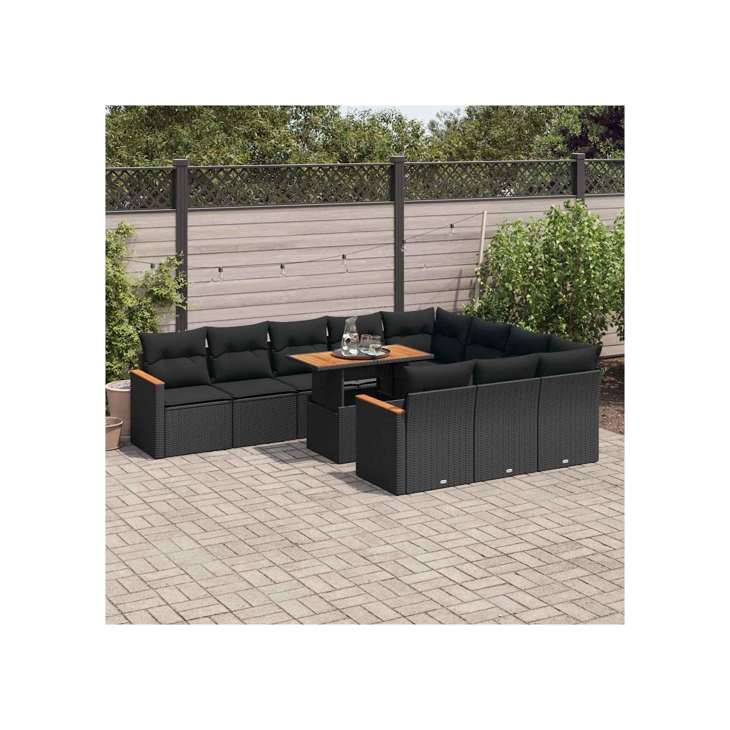 Ensemble de canapés de jardin 11 pcs et coussins rotin acacia