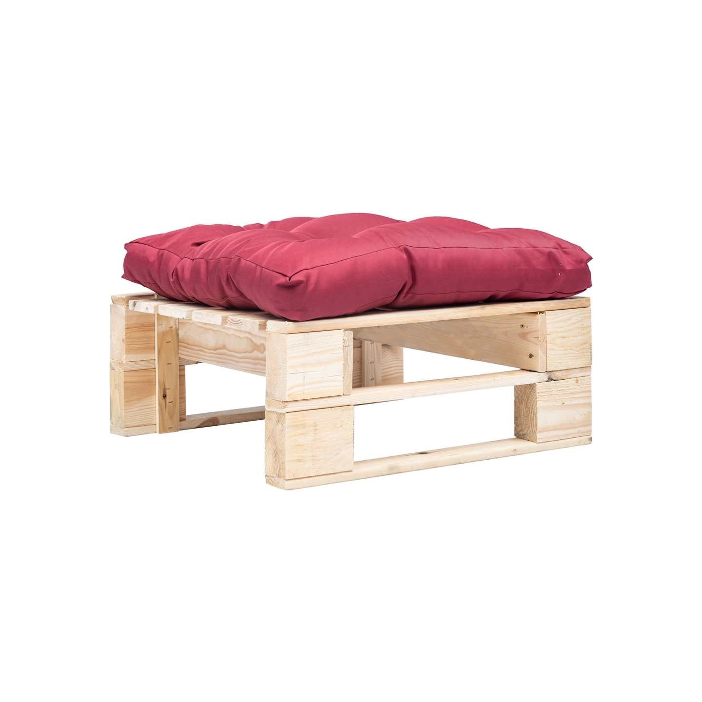 Repose-pied palette de jardin avec coussin rouge bois naturel