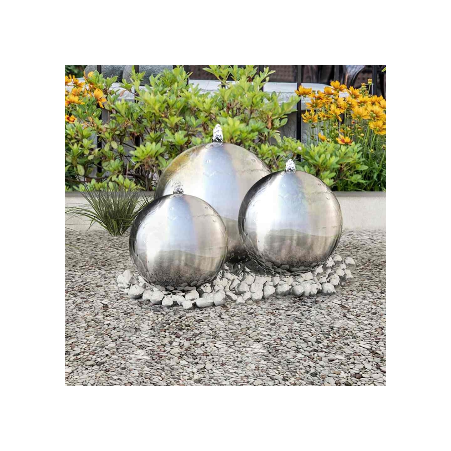 3 pcs Sphères de fontaine de jardin avec LED Acier inoxydable