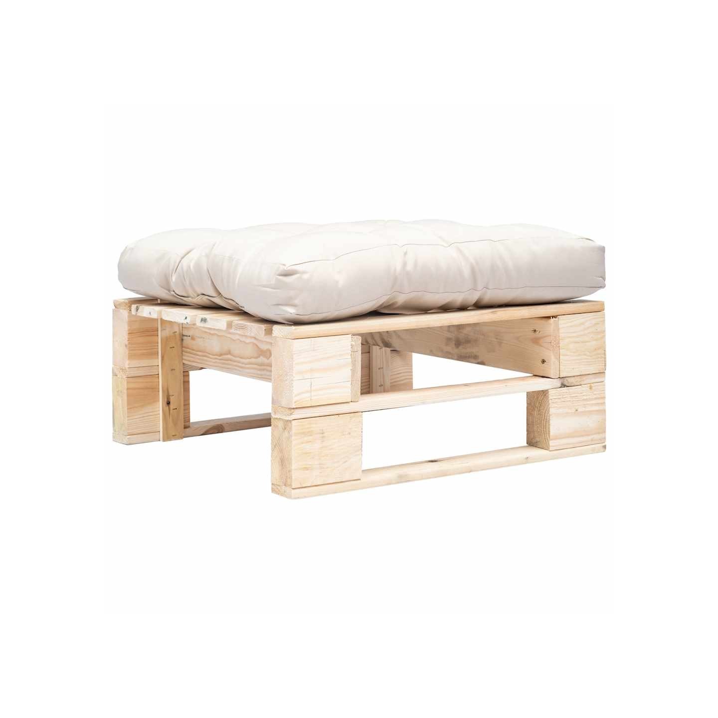 Repose-pied palette de jardin et coussin sable Bois naturel