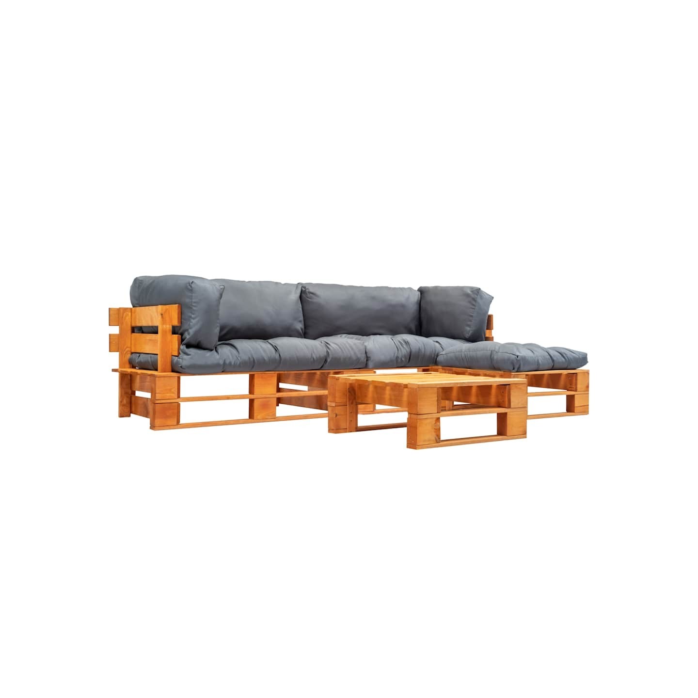 Salon de jardin palette 4 pcs avec coussins gris bois