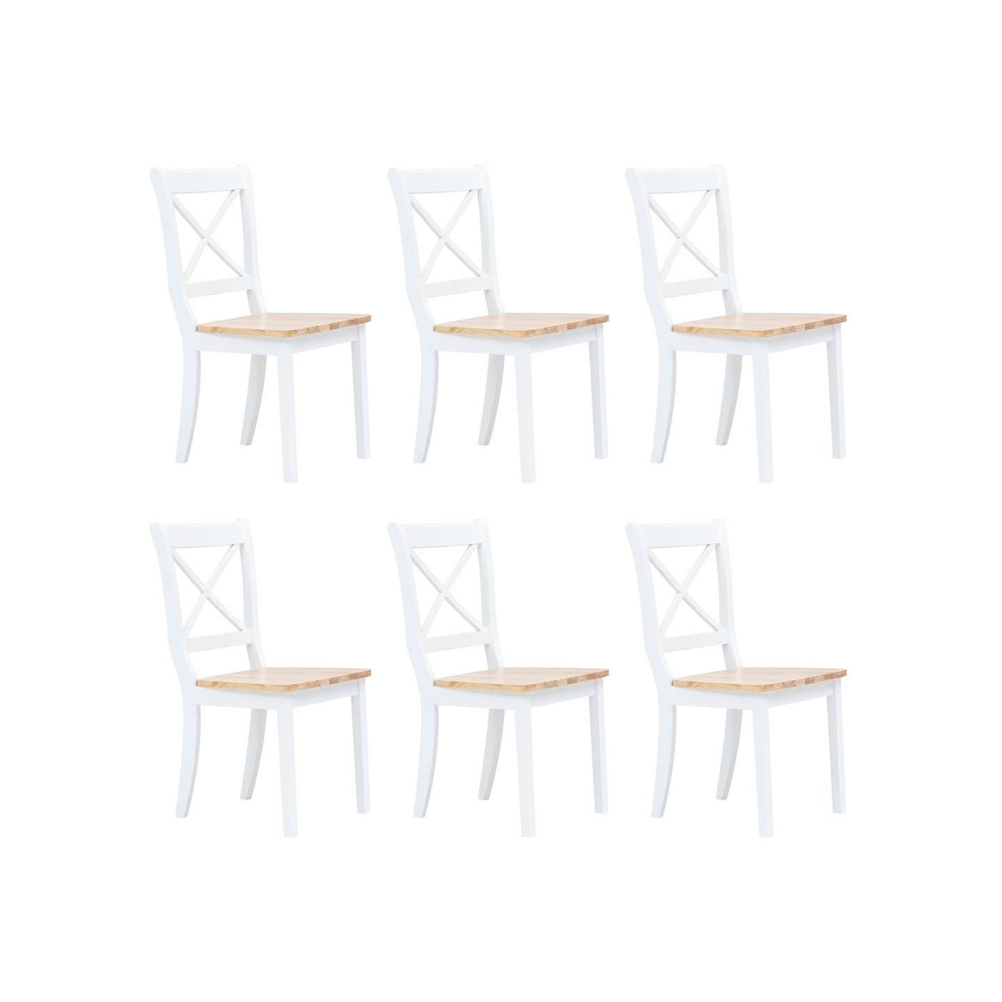 Chaises à manger lot de 6 blanc et bois clair bois hévéa massif
