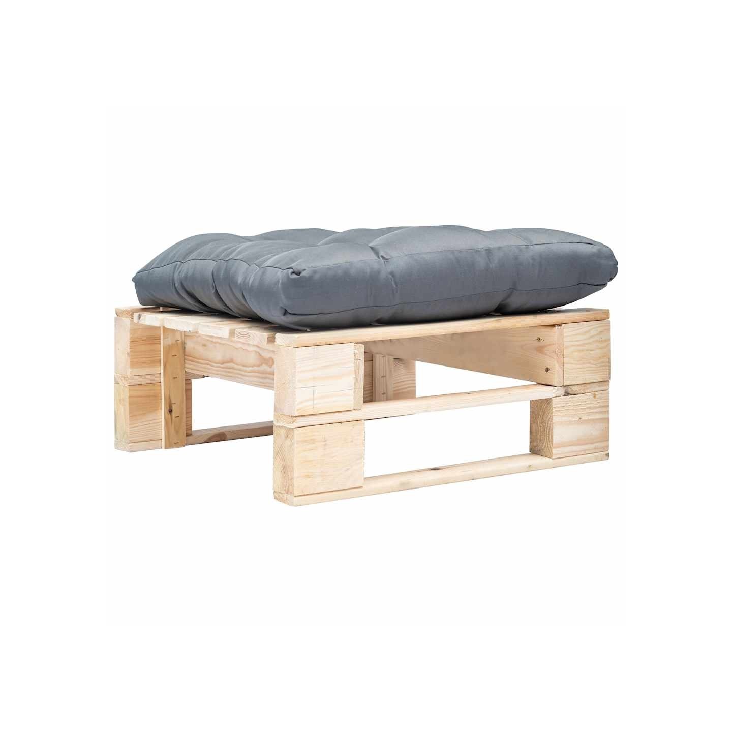 Repose-pied palette de jardin avec coussin gris bois naturel