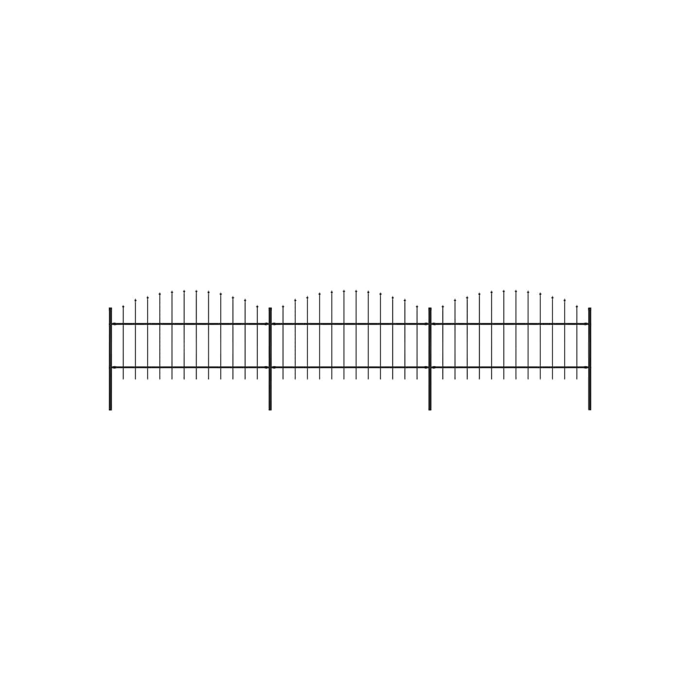 Clôture de jardin avec dessus en forme de lance 530x125 cm noir