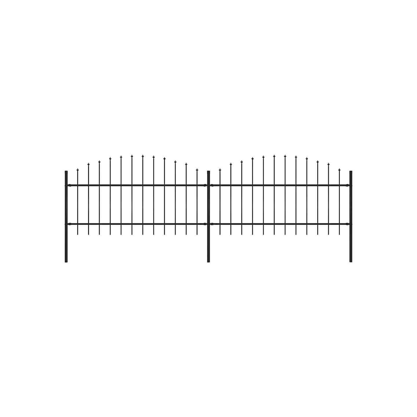 Clôture de jardin avec dessus en forme de lance 355x125 cm noir