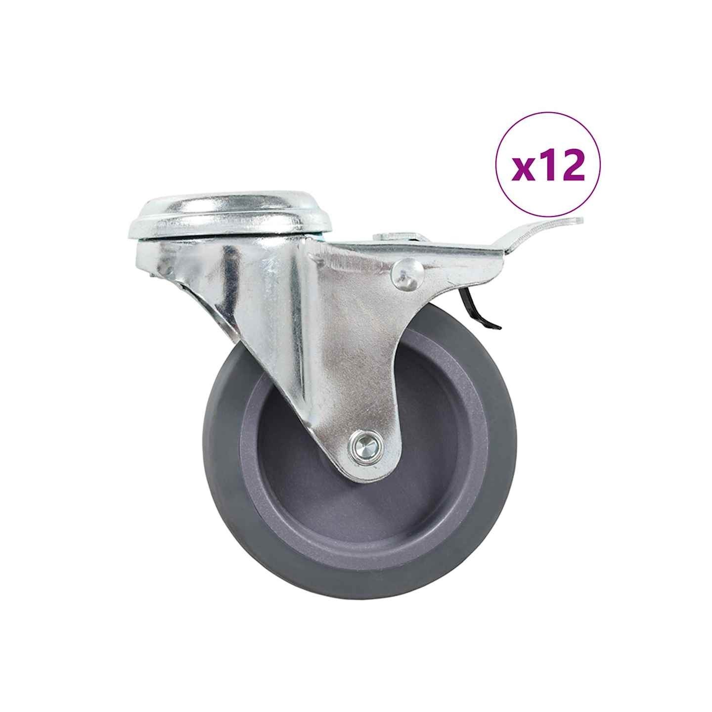 12 pcs Roulettes pivotantes à trou de boulon 75 mm