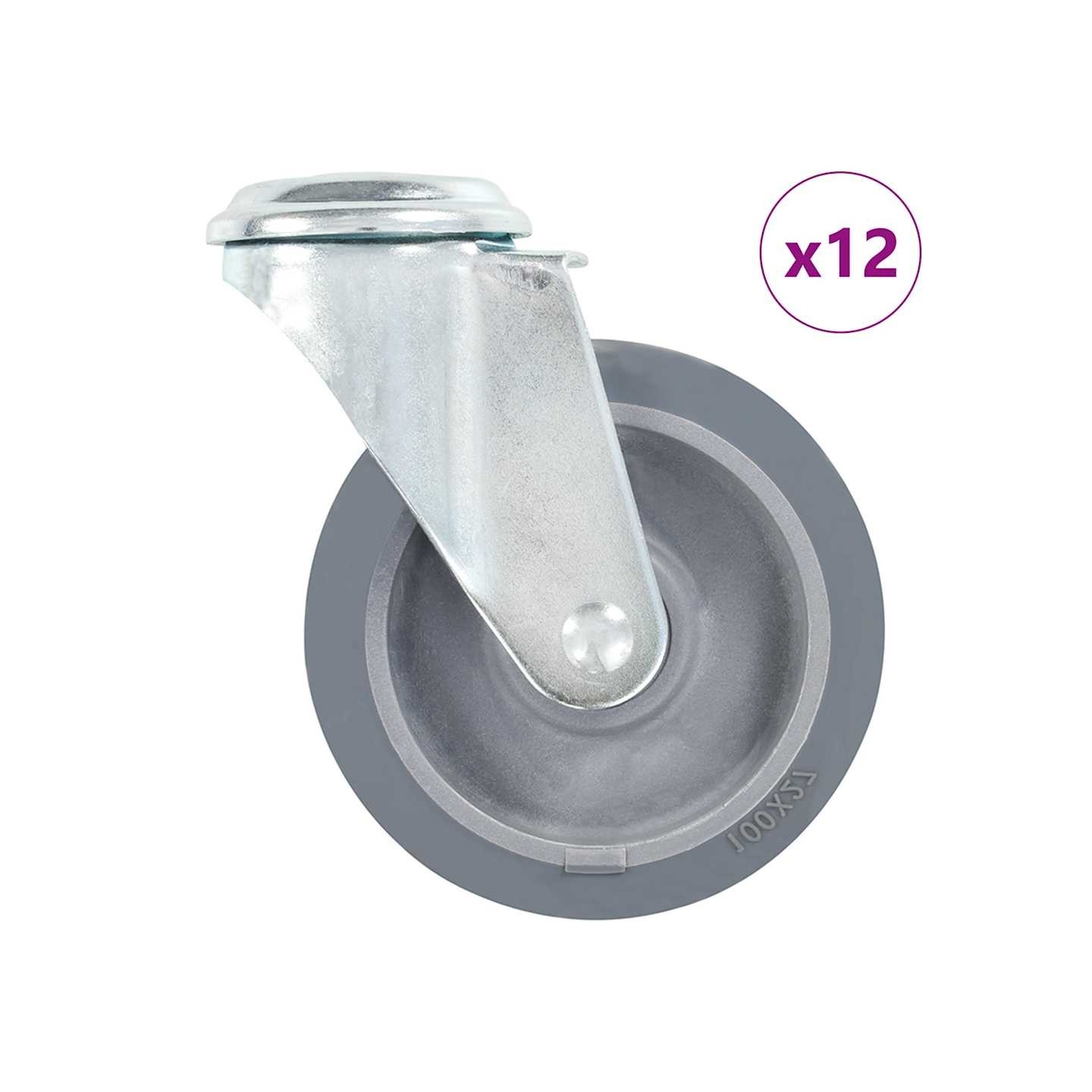 12 pcs Roulettes pivotantes à trou de boulon 100 mm