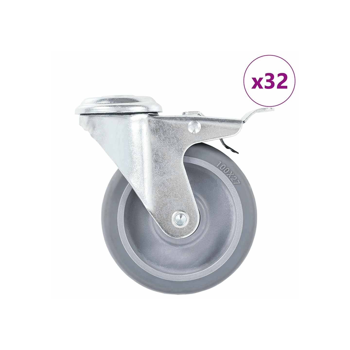32 pcs Roulettes pivotantes à trou de boulon 100 mm