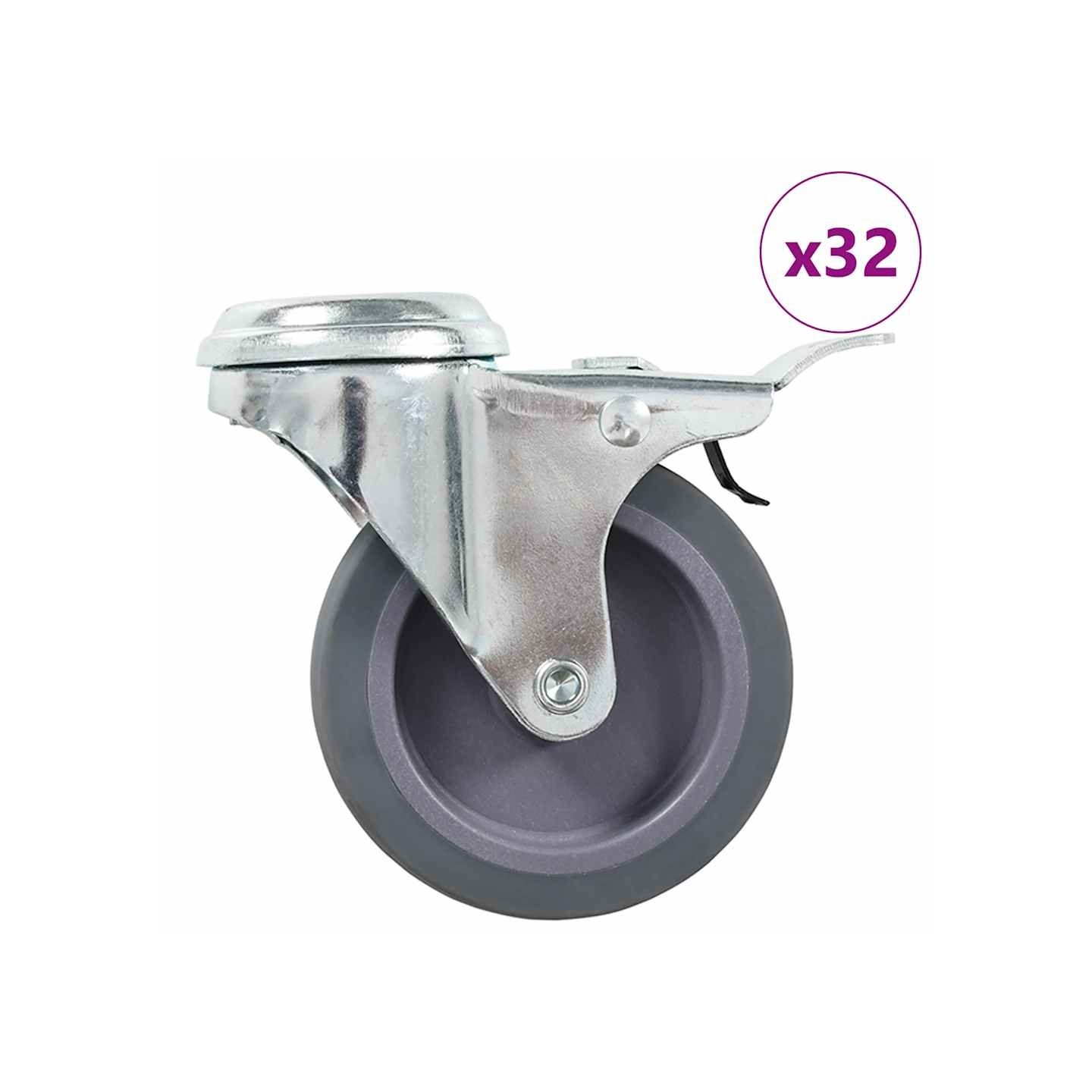 32 pcs Roulettes pivotantes à trou de boulon 75 mm