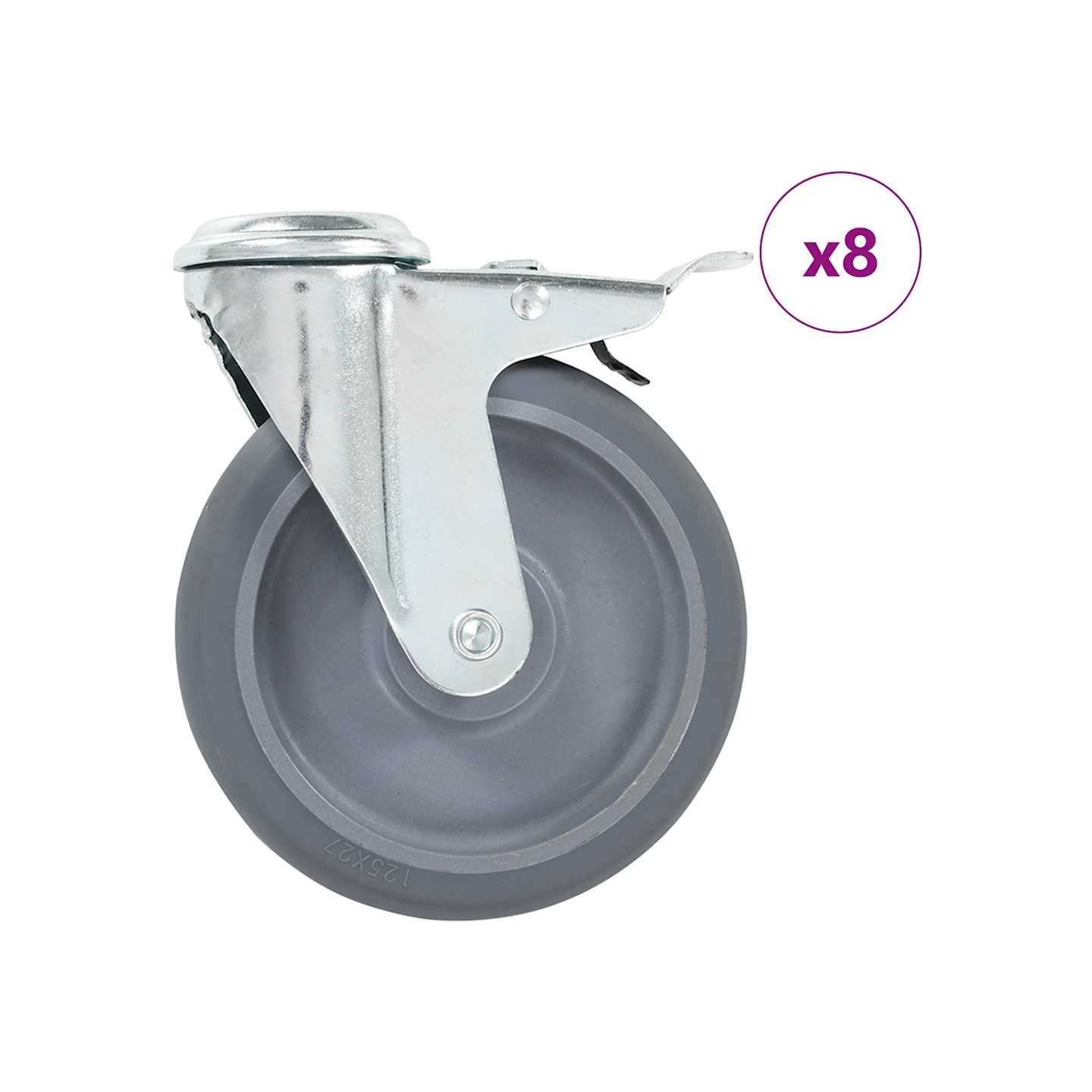 8 pcs Roulettes pivotantes à trou de boulon 125 mm