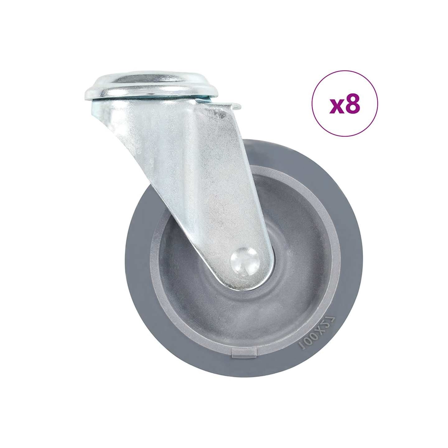 8 pcs Roulettes pivotantes à trou de boulon 100 mm