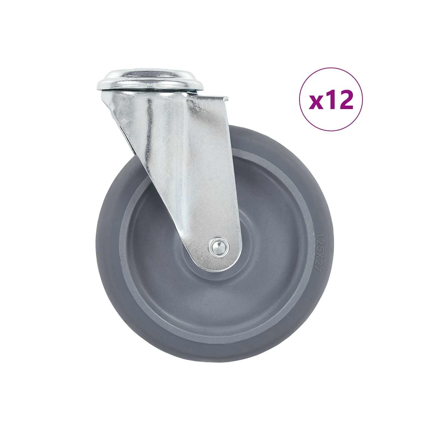12 pcs Roulettes pivotantes à trou de boulon 125 mm