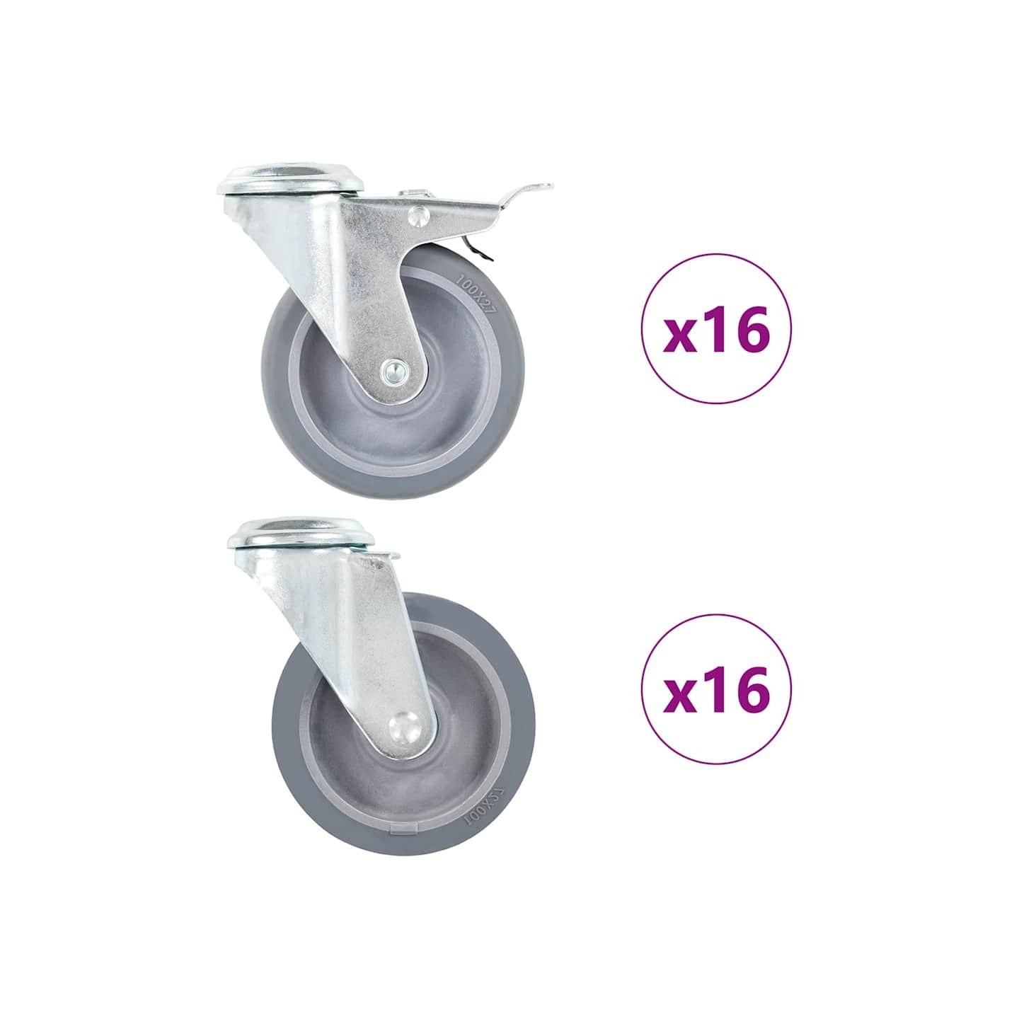 32 pcs Roulettes pivotantes à trou de boulon 100 mm